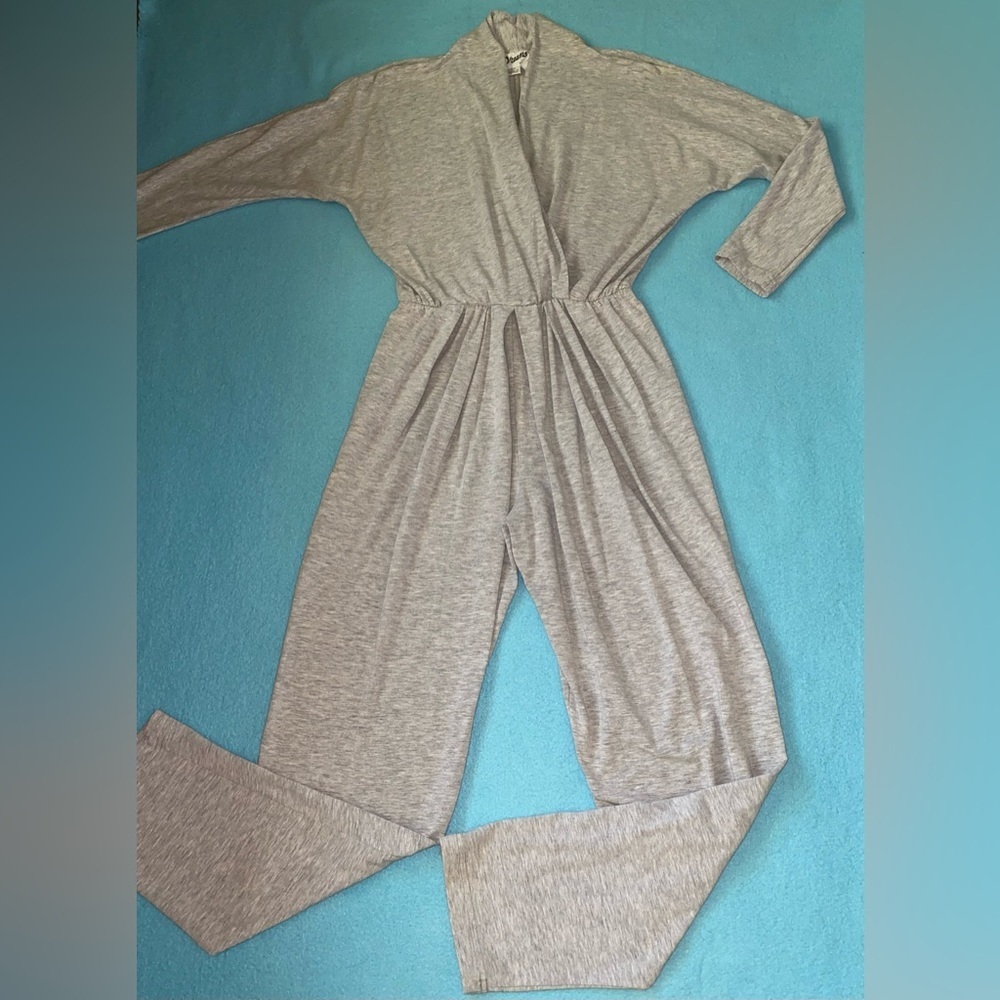 DREAMS pleated wrap style pull on jumpsuit heather gray dolman sleeves size S
